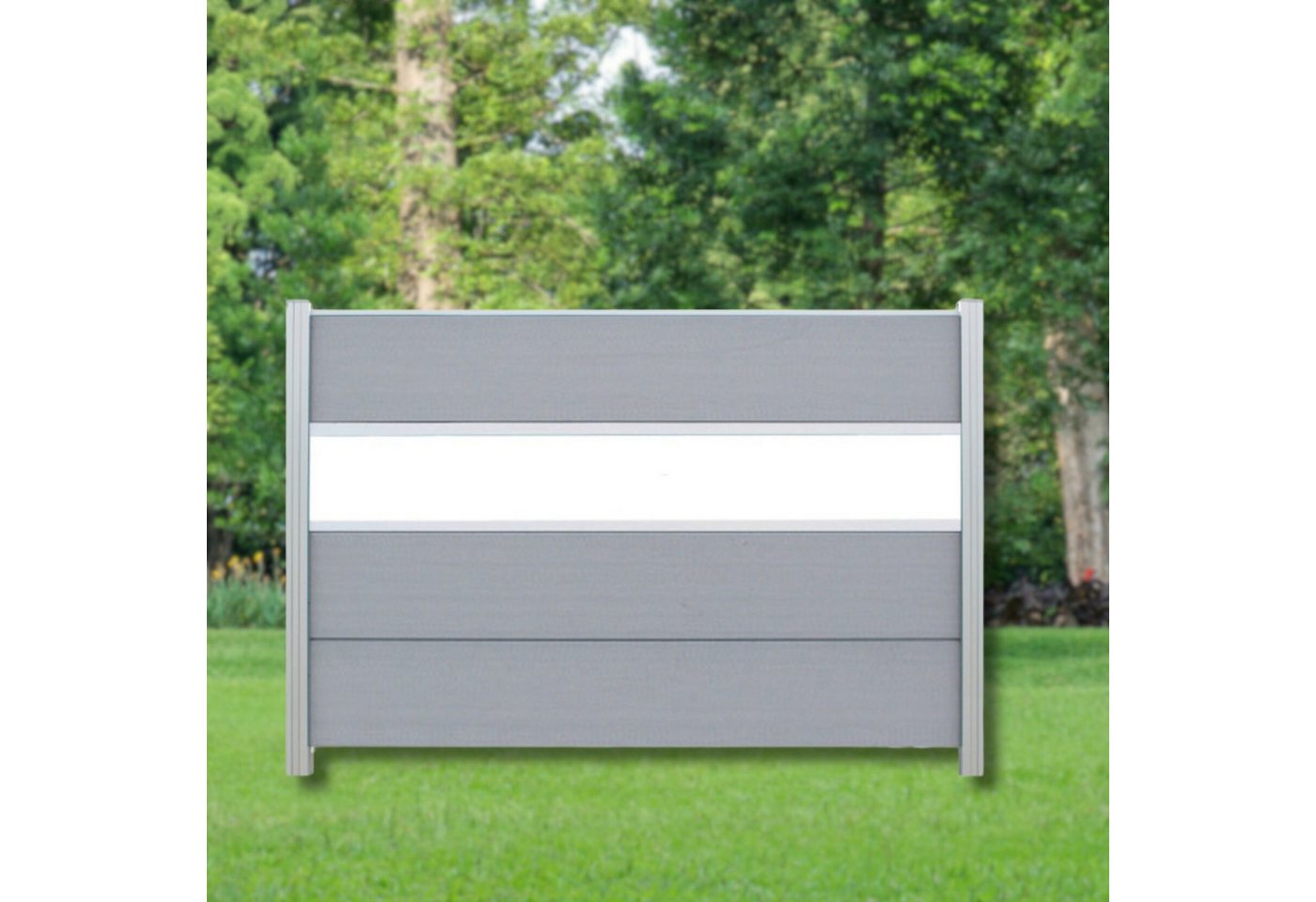 WPC Profi Zaun XL Komplettset Alupfosten Sichtschutz Steingrau Grau Dekor 180x120cm, (Komplettset, mit Start- und Abschlussleisten, Pfosten und Zubehör) von WPC Profi