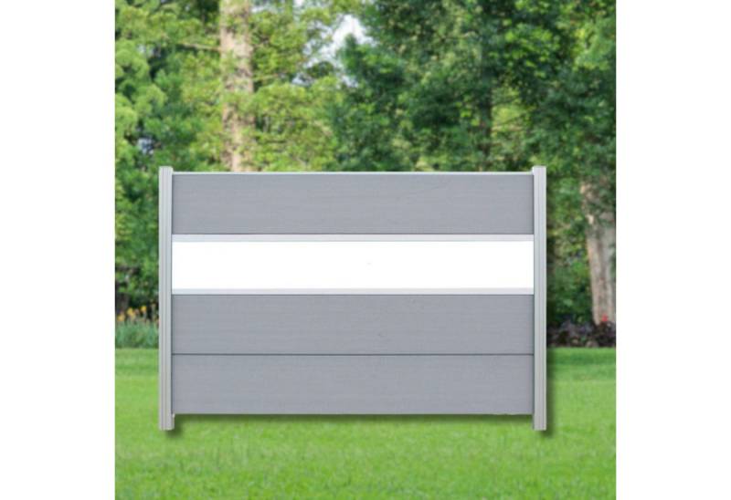 WPC Profi Zaun XL Komplettset Alupfosten Sichtschutz Steingrau Grau Dekor 180x120cm, (Komplettset, mit Start- und Abschlussleisten, Pfosten und Zubehör) von WPC Profi