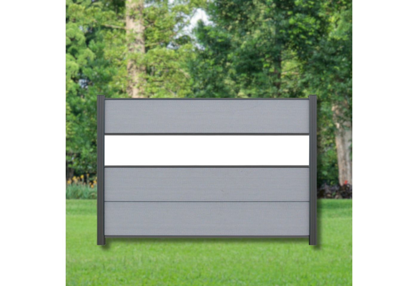 WPC Profi Zaun XL Komplettset Alupfosten Sichtschutz Steingrau Grau Dekor 180x120cm, (Komplettset, mit Start- und Abschlussleisten, Pfosten und Zubehör) von WPC Profi