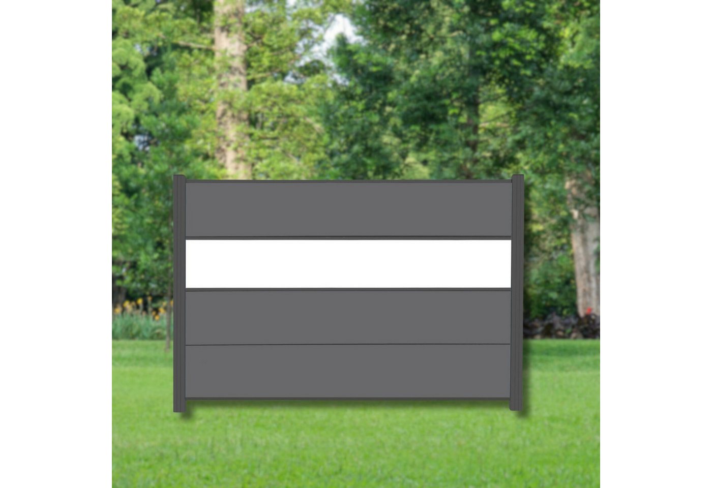 WPC Profi Zaun XL Komplettset Sichtschutzzaun Pfosten Anthrazit Dekor Glas 180x120cm, (Komplettset, mit Start- und Abschlussleisten, Pfosten und Zubehör) von WPC Profi