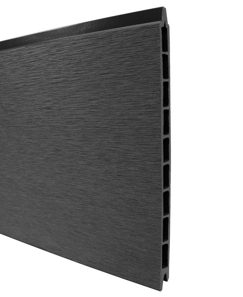 WPC Profi Zaun XL Komplettset Sichtschutzzaun Pfosten Anthrazit Dekor Glas 180x120cm, (Musterstück 15 cm) von WPC Profi