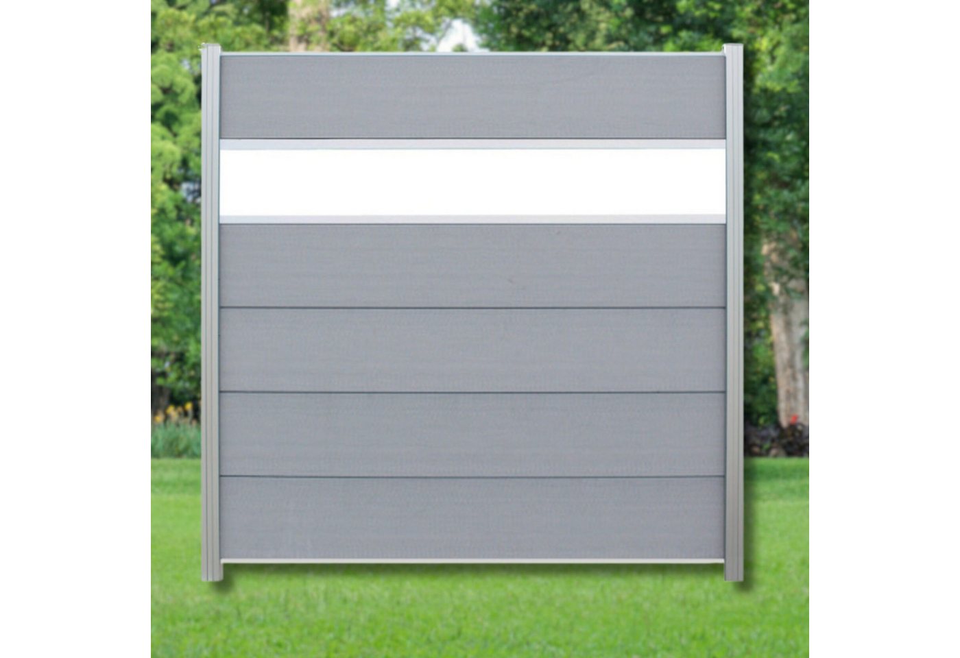 WPC Profi Zaun XL Komplettset grau Steingrau Sichtschutzzaun Dekor Glas 180x180cm, (Komplettset, mit Start- und Abschlussleisten, Pfosten und Zubehör) von WPC Profi