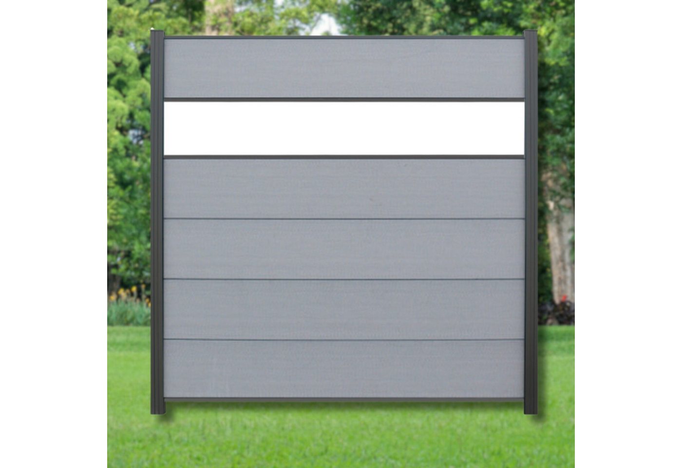 WPC Profi Zaun XL Komplettset grau Steingrau Sichtschutzzaun Dekor Glas 180x180cm, (Komplettset, mit Start- und Abschlussleisten, Pfosten und Zubehör) von WPC Profi