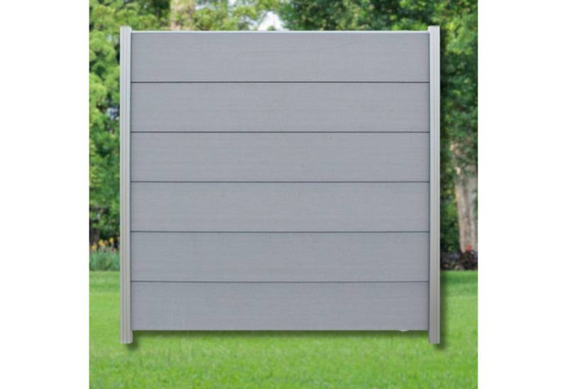 WPC Profi Zaun XL Komplettset grau Steingrau Sichtschutzzaun Paneele Jumbo 180x180cm, (Komplettset, mit Start- und Abschlussleisten, Pfosten und Zubehör) von WPC Profi