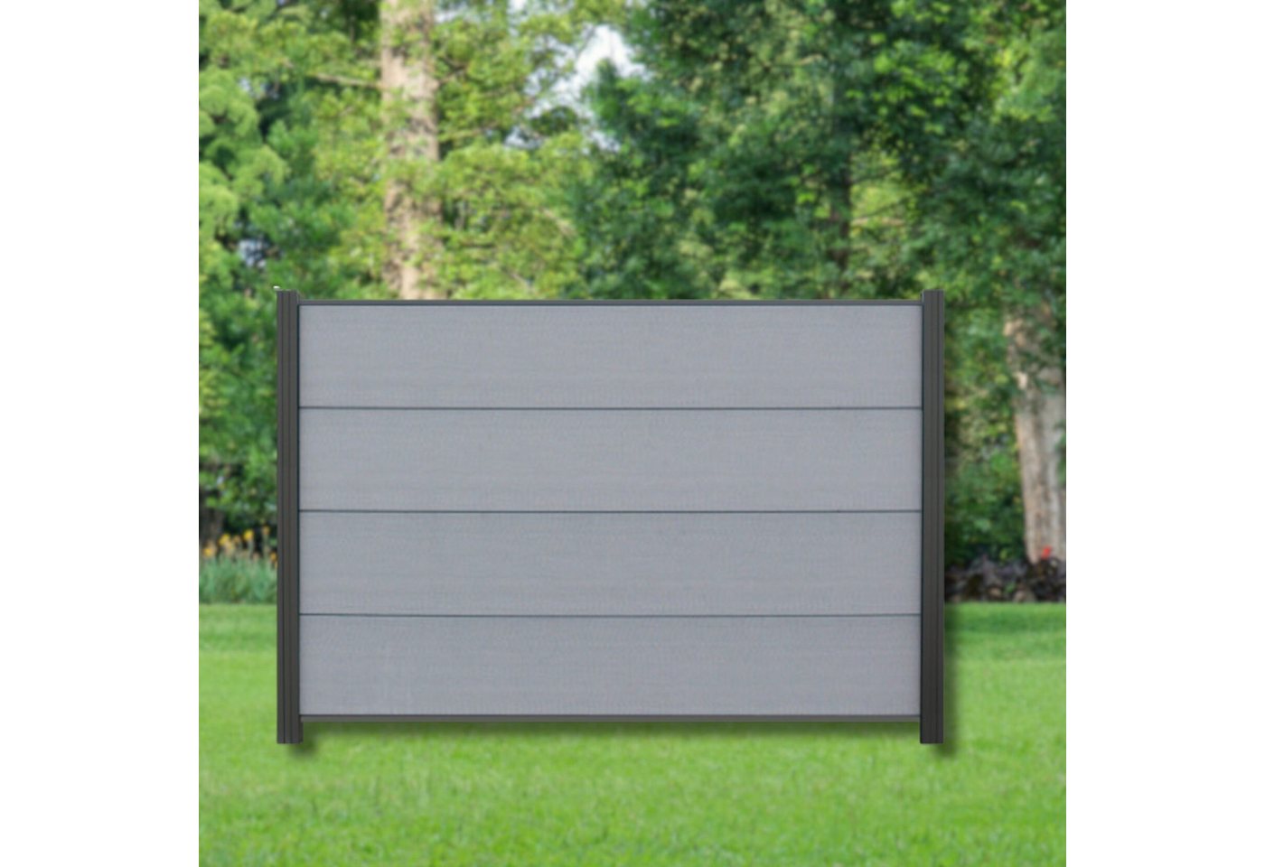 WPC Profi Zaun XL Sichtschutz Windschutz Alu Pfosten Garten Steingrau Grau 180x120 cm, (Komplettset, mit Start- und Abschlussleisten, Pfosten und Zubehör) von WPC Profi