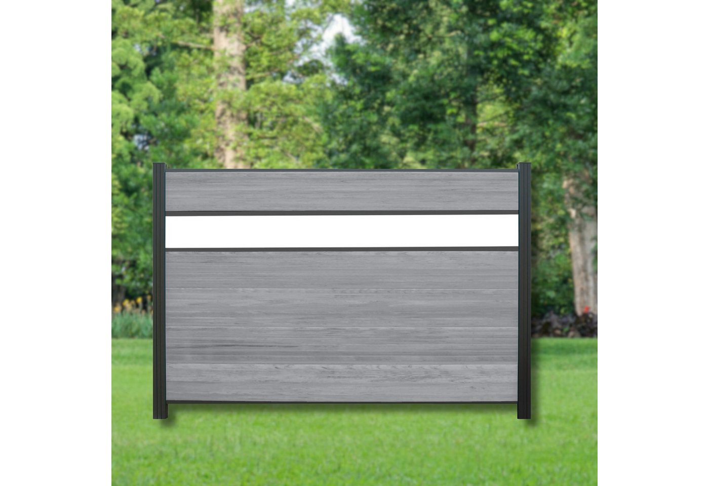 WPC Profi Zaun Zaun Komplettset Zaunelemente Grau Mix Dekor 180x120cm, (Komplettset, mit Start- und Abschlussleisten, Pfosten und Zubehör) von WPC Profi