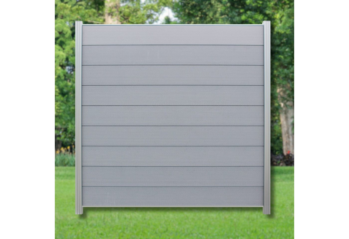 WPC Profi Zaun Zaun Komplettset grau Steingrau Sichtschutzzaun Paneele 180x180cm, (Komplettset, mit Start- und Abschlussleisten, Pfosten und Zubehör) von WPC Profi