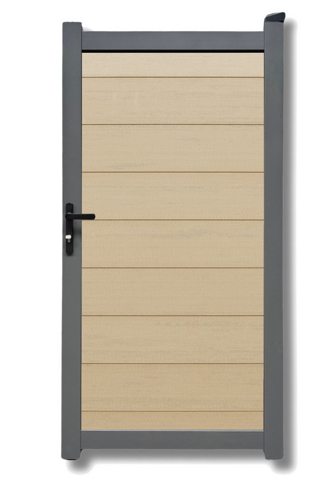 WPC Profi Zauneinzeltür Aluminium Garten Zaun Tor Gartentor Alu Sand Sandbeige 90X180 cm, (Komplettset, mit Befestigung, Schloss, Anschlagschiene) von WPC Profi