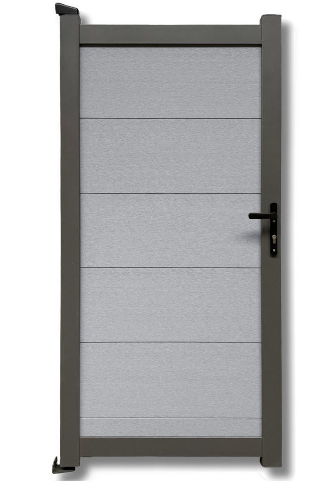 WPC Profi Zauneinzeltür XL Aluminium Garten Zaun Tor Gartentor Alu Grau massiv 90X180 cm, (Komplettset, mit Befestigung, Schloss, Anschlagschiene) von WPC Profi