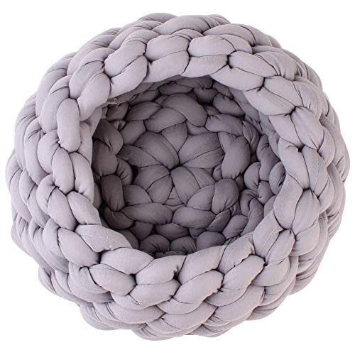 Katzenkörbchen Gewebtes Katzenbett Nest Aus Reiner Baumwolle Warmer Katzenkorb Kuschelkissen Haustierbett Maschinenwaschbar Gray,35cm/14in von WPCASE