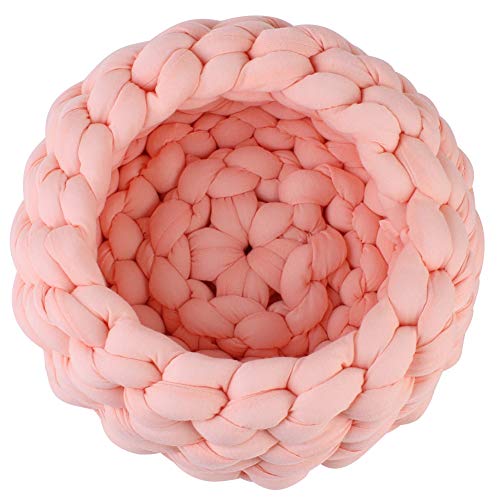 Katzenkörbchen Gewebtes Katzenbett Nest Aus Reiner Baumwolle Warmer Katzenkorb Kuschelkissen Haustierbett Maschinenwaschbar pink 1,35cm/14in von WPCASE