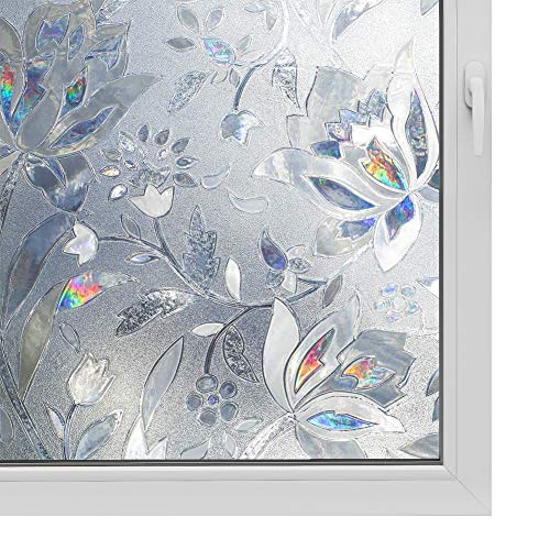 WPCTEV Fensterfolie, kein Kleber, statische Sichtschutz-Glas-Aufkleber, Dekoration, Nicht klebend, Hitze-Kontrolle, UV-Schutz 35.4 Inch x 6.5 Feet tulpe von WPCTEV