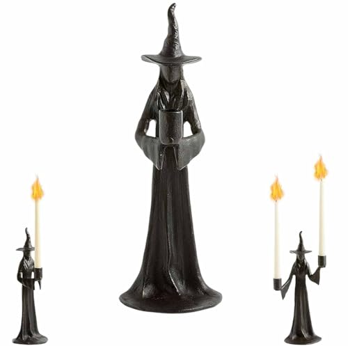 Hexen-Kerzenhalter, Halloween-Ambiente-Kerzenständer-Dekoration, Handgemachte Schwarze Statue, Rustikales Vintage-Elegantes Wohndekor(A) von WPDUIODF