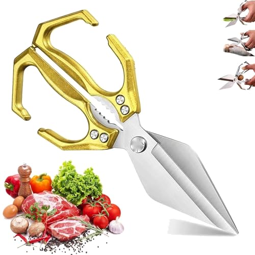 Seattleget Multifunktionale Hochleistungs-Küchenschere, 2-in-1 Ergonomische Küchenschere, Schneiden Sie Hühnchen Und Ente Mit(Gold) von WPDUIODF