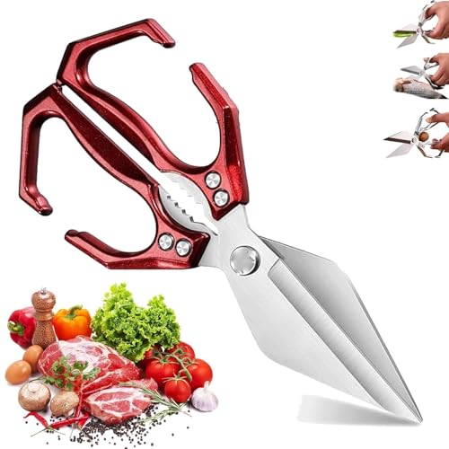 Seattleget Multifunktionale Hochleistungs-Küchenschere, 2-in-1 Ergonomische Küchenschere, Schneiden Sie Hühnchen Und Ente Mit(Red) von WPDUIODF