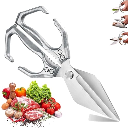 Seattleget Multifunktionale Hochleistungs-Küchenschere, 2-in-1 Ergonomische Küchenschere, Schneiden Sie Hühnchen Und Ente Mit(Silver) von WPDUIODF