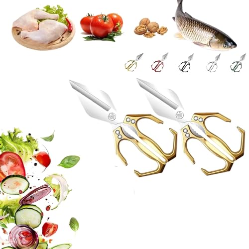 Seattleget Multifunktionale Hochleistungs-Küchenschere, Japanische Kochschere Mit Ergonomischem Griff, Schere Aus Kohlenstoffstahl, Robuste Geflügelschere For Schneiden Von Knochen(Gold,2pcs) von WPDUIODF