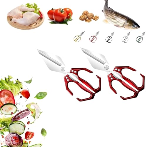 Seattleget Multifunktionale Hochleistungs-Küchenschere, Japanische Kochschere Mit Ergonomischem Griff, Schere Aus Kohlenstoffstahl, Robuste Geflügelschere For Schneiden Von Knochen(Red,2pcs) von WPDUIODF