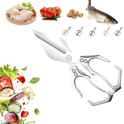 Seattleget Multifunktionale Hochleistungs-Küchenschere, Japanische Kochschere Mit Ergonomischem Griff, Schere Aus Kohlenstoffstahl, Robuste Geflügelschere For Schneiden Von Knochen(Silver,1pcs) von WPDUIODF