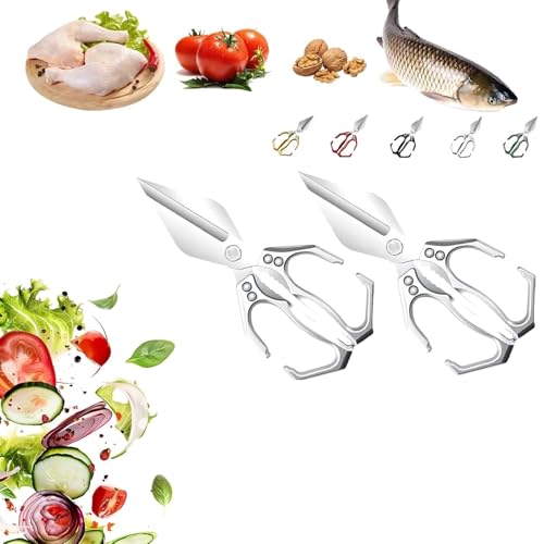 Seattleget Multifunktionale Hochleistungs-Küchenschere, Japanische Kochschere Mit Ergonomischem Griff, Schere Aus Kohlenstoffstahl, Robuste Geflügelschere For Schneiden Von Knochen(Silver,2pcs) von WPDUIODF