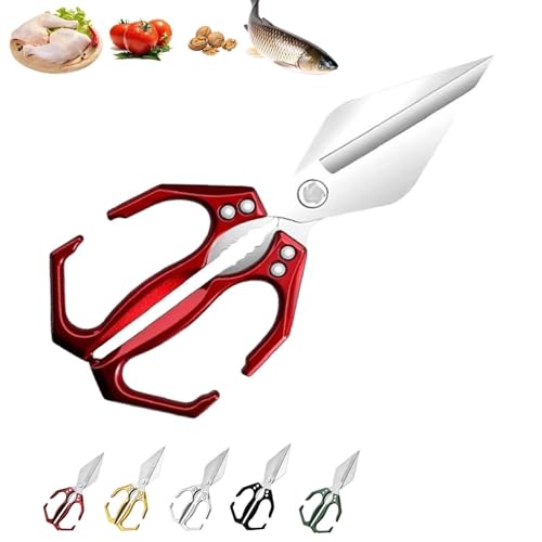 Seattleget Multifunktionale Hochleistungs-Küchenschere, Scharfe Rostfreie Geflügelschere, Japanische Kochschere, 2-in-1 Ergonomische Küchenschere, For Hühnerente, Fischgräten(Red) von WPDUIODF