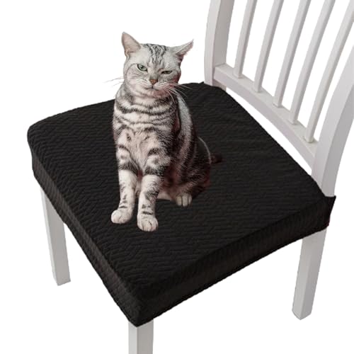 WPDUIODF Getoverfinish wasserdichte Jacquard-Stuhlhussen, Abnehmbare Stretch-Jacquard-Sitzbezüge for Esszimmerstühle, Wasserdichter Und Staubdichter, for Das Esszimmer In Der Küche(Black,6pcs) von WPDUIODF