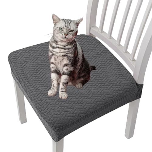 WPDUIODF Getoverfinish wasserdichte Jacquard-Stuhlhussen, Abnehmbare Stretch-Jacquard-Sitzbezüge for Esszimmerstühle, Wasserdichter Und Staubdichter, for Das Esszimmer In Der Küche(Dark Gray,1pcs) von WPDUIODF