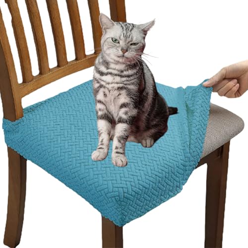 WPDUIODF Getoverfinish wasserdichte Jacquard-Stuhlhussen, Abnehmbare Stretch-Jacquard-Sitzbezüge for Esszimmerstühle, Wasserdichter Und Staubdichter, for Das Esszimmer In Der Küche(Lake Blue,4pcs) von WPDUIODF
