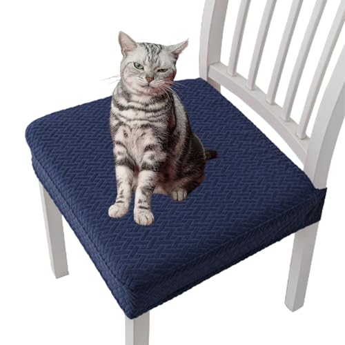 WPDUIODF Getoverfinish wasserdichte Jacquard-Stuhlhussen, Abnehmbare Stretch-Jacquard-Sitzbezüge for Esszimmerstühle, Wasserdichter Und Staubdichter, for Das Esszimmer In Der Küche(Navy Blue,8pcs) von WPDUIODF