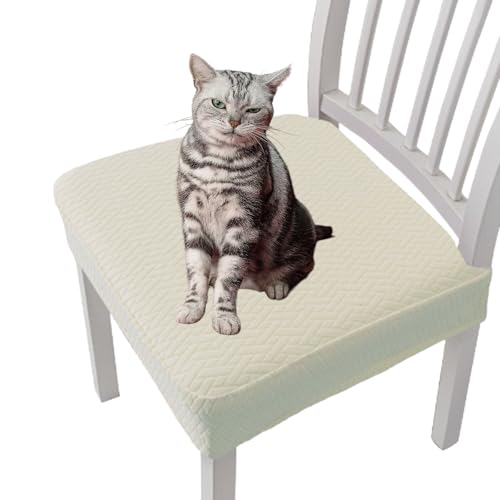 WPDUIODF Getoverfinish wasserdichte Jacquard-Stuhlhussen, Abnehmbare Stretch-Jacquard-Sitzbezüge for Esszimmerstühle, Wasserdichter Und Staubdichter, for Das Esszimmer In Der Küche(Off-White,4pcs) von WPDUIODF