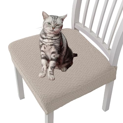 WPDUIODF Getoverfinish wasserdichte Jacquard-Stuhlhussen, Abnehmbare Stretch-Jacquard-Sitzbezüge for Esszimmerstühle, Wasserdichter Und Staubdichter, for Das Esszimmer In Der Küche(Sand,6pcs) von WPDUIODF