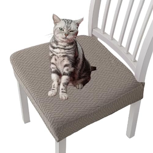WPDUIODF Getoverfinish wasserdichte Jacquard-Stuhlhussen, Abnehmbare Stretch-Jacquard-Sitzbezüge for Esszimmerstühle, Wasserdichter Und Staubdichter, for Das Esszimmer In Der Küche(Taupe,4pcs) von WPDUIODF