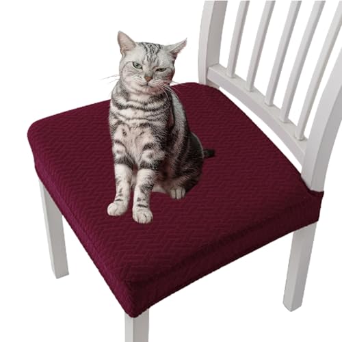 WPDUIODF Getoverfinish wasserdichte Jacquard-Stuhlhussen, Abnehmbare Stretch-Jacquard-Sitzbezüge for Esszimmerstühle, Wasserdichter Und Staubdichter, for Das Esszimmer In Der Küche(Wine Red,8pcs) von WPDUIODF