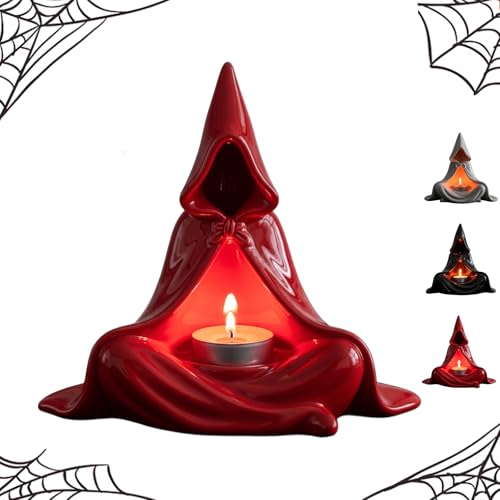 WPDUIODF Halloween-Geister-Teelichthalter, Teelichthalter Mit Kapuzenumhang, Retro-Lichter, Stimmungsvolle Tischdekoration, Geschenk for Die Hausbar(Red) von WPDUIODF