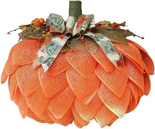 WPDUIODF Handgefertigter Kürbiskranz Im Herbst, Kürbisgirlande Aus Sackleinen Mit Schleifen Und Beeren, for Haustüren, Innenwände Oder Kamine, Halloween- Und Thanksgiving-Dekoration(1pcs) von WPDUIODF