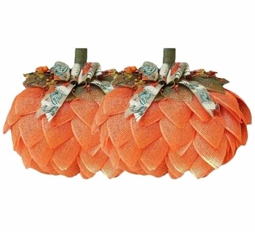 WPDUIODF Handgefertigter Kürbiskranz Im Herbst, Kürbisgirlande Aus Sackleinen Mit Schleifen Und Beeren, for Haustüren, Innenwände Oder Kamine, Halloween- Und Thanksgiving-Dekoration(2pcs) von WPDUIODF