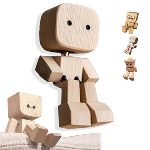 WPDUIODF Schüttelnde Holzmannfigur, handgefertigte Wackelkopffigur aus Holz, Schüttelmann, Schüttelmannfigur aus Holz mit Brille, for Autoinnenraum, Arbeitsplatz, Arbeitszimmer(1pc-b) von WPDUIODF