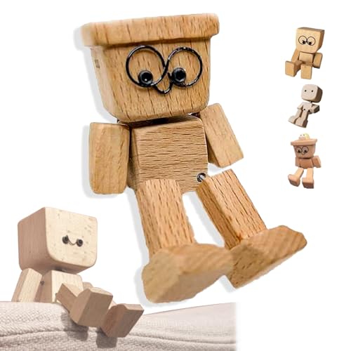 WPDUIODF Schüttelnde Holzmannfigur, handgefertigte Wackelkopffigur aus Holz, Schüttelmann, Schüttelmannfigur aus Holz mit Brille, for Autoinnenraum, Arbeitsplatz, Arbeitszimmer(1pc-c) von WPDUIODF
