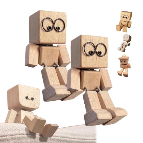 WPDUIODF Schüttelnde Holzmannfigur, handgefertigte Wackelkopffigur aus Holz, Schüttelmann, Schüttelmannfigur aus Holz mit Brille, for Autoinnenraum, Arbeitsplatz, Arbeitszimmer(2cps-a) von WPDUIODF