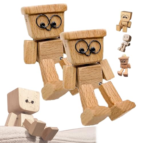 WPDUIODF Schüttelnde Holzmannfigur, handgefertigte Wackelkopffigur aus Holz, Schüttelmann, Schüttelmannfigur aus Holz mit Brille, for Autoinnenraum, Arbeitsplatz, Arbeitszimmer(2cps-b) von WPDUIODF