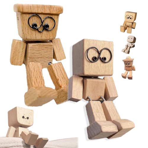 WPDUIODF Schüttelnde Holzmannfigur, handgefertigte Wackelkopffigur aus Holz, Schüttelmann, Schüttelmannfigur aus Holz mit Brille, for Autoinnenraum, Arbeitsplatz, Arbeitszimmer(2cps-d) von WPDUIODF