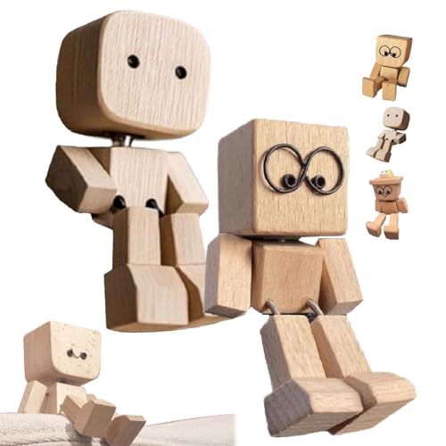 WPDUIODF Schüttelnde Holzmannfigur, handgefertigte Wackelkopffigur aus Holz, Schüttelmann, Schüttelmannfigur aus Holz mit Brille, for Autoinnenraum, Arbeitsplatz, Arbeitszimmer(2cps-e) von WPDUIODF