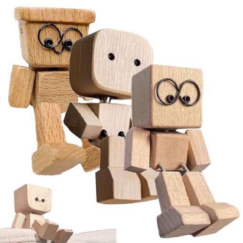 WPDUIODF Schüttelnde Holzmannfigur, handgefertigte Wackelkopffigur aus Holz, Schüttelmann, Schüttelmannfigur aus Holz mit Brille, for Autoinnenraum, Arbeitsplatz, Arbeitszimmer(3cps-All) von WPDUIODF