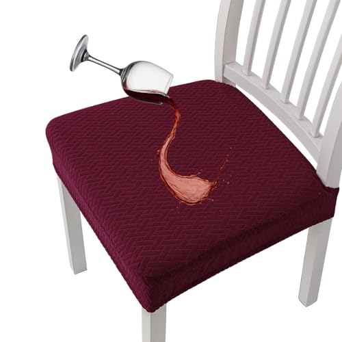 Wasserdichte Jacquard-Stuhlhussen, Wasserdichte Sitzbezüge For Esszimmerstühle, Abnehmbare, Waschbare Stuhlhussen, For Stühle, Langlebig, Leicht Zu Reinigen, For Küche Und Esszimmer(Red,Set of 4) von WPDUIODF