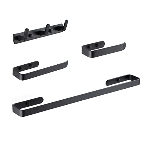 WPHH 4-Teiliges Badezimmer Hardware Set Schwarz, Space Aluminium-Bad Zubehör Set Mit Handtuchstange, Handtuchhalter, Toilettenpapierhalter, Kleiderhaken, Wandmontage von WPHH