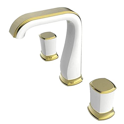 WPHH Bad Wasserhahn, Verbreitete 3-Teilig Waschtischarmatur, Messing 2-Griff 3-Loch Waschbecken Mischbatterie Mit Heißem Und Kaltem Wasser,Weiß WPHH Bad Wasserhahn, Verbreitete 3-Teilig Waschtischarmatur, Messing 2-Griff 3-Loch Waschbecken Mischbatterie Mit Heißem Und Kaltem Wasser,Weiß von WPHH