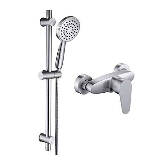 WPHH Badezimmer Duschset, Badewannenarmatur Aus Gebürstetem Edelstahl 304 Mit Handbrause, Wandmontage Duscharmatur Mit Anhebbarer Duschstange, Heiße Und Kalte Dusche Mischbatterie von WPHH