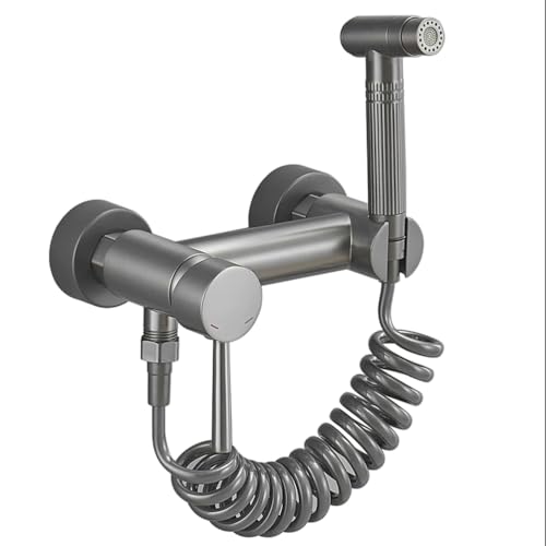 WPHH Toiletten Bidet Sprüher Set Gun Grau, Bidet Handbrause Mit 2 Funktionen, Bidet-Armaturen Aus Messing Für Heißes Und Kaltes Wasser, Wandmontage Badezimmer Bidet Aufsatz Set von WPHH