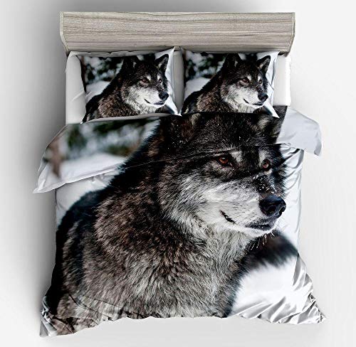 Bettwäsche Bettbezug Set,135x200cm Wolf,1 teilig weiche Flauschige Bettbezüge mit Reißverschluss und 2 mal 80x80cm Kissenbezug von WPHRL