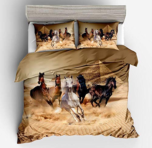WPHRL Bettwäsche Bettbezug Set,155x220cm Gruppe von Pferden,1 teilig weiche Flauschige Bettbezüge mit Reißverschluss und 2 mal 80x80cm Kissenbezug von WPHRL